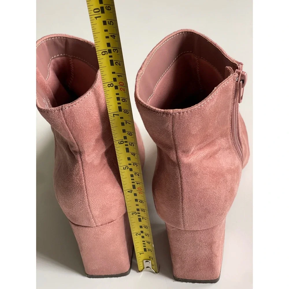 Bamboo Dusty Rose Pink Faux Suede Block Heel Ankle Boots chic boho coquette 7.5
